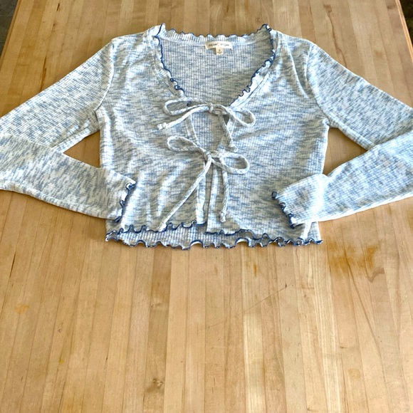 Womens Moa Moa Grey Cropped Tie Sweater Cardigan Sz.S - Picture 3 of 8